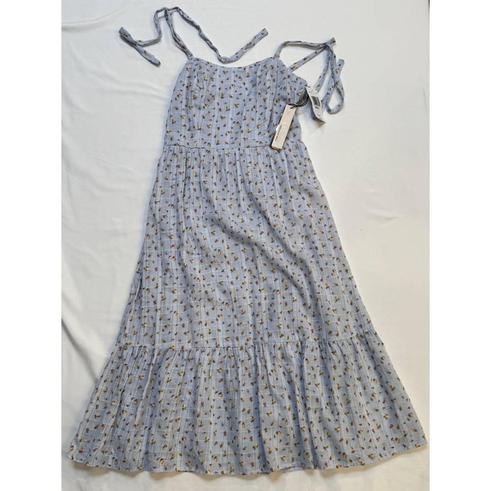 June & Hudson Womens Sz S Light Blue Ditsy Floral Midi Dress Cottagecore NWT